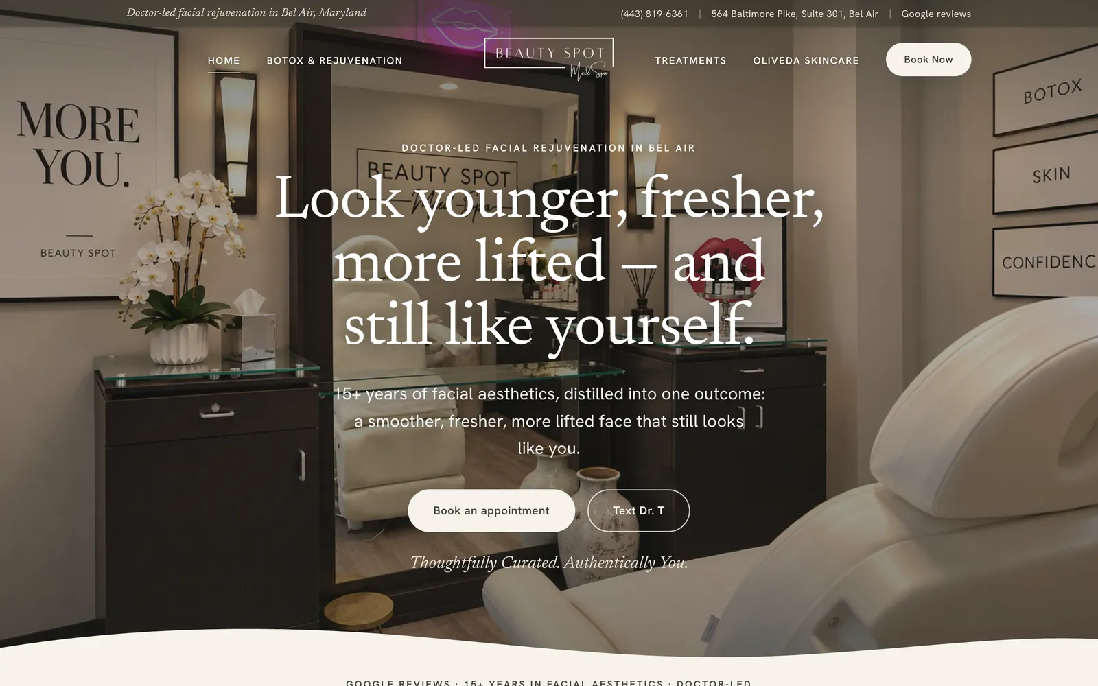 Beauty Spot Med Spa homepage on desktop