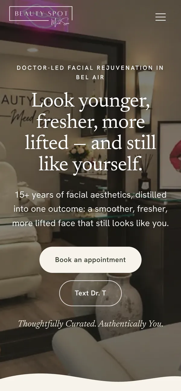 Beauty Spot Med Spa homepage on a phone