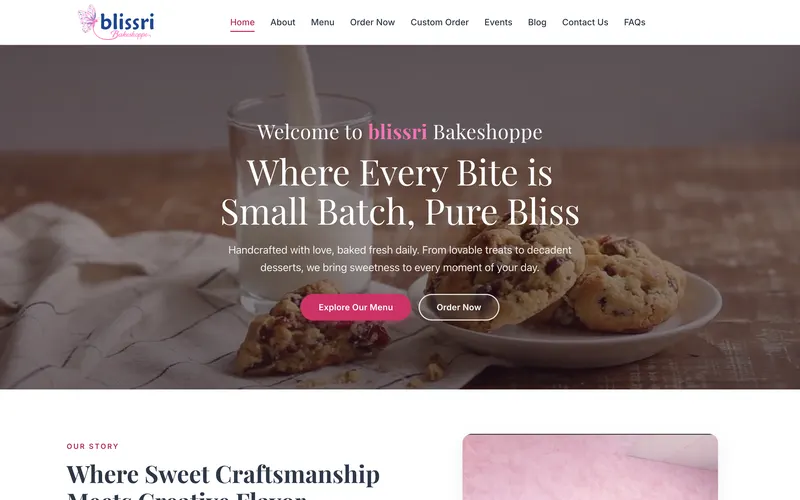 Blissri Bakeshoppe website homepage