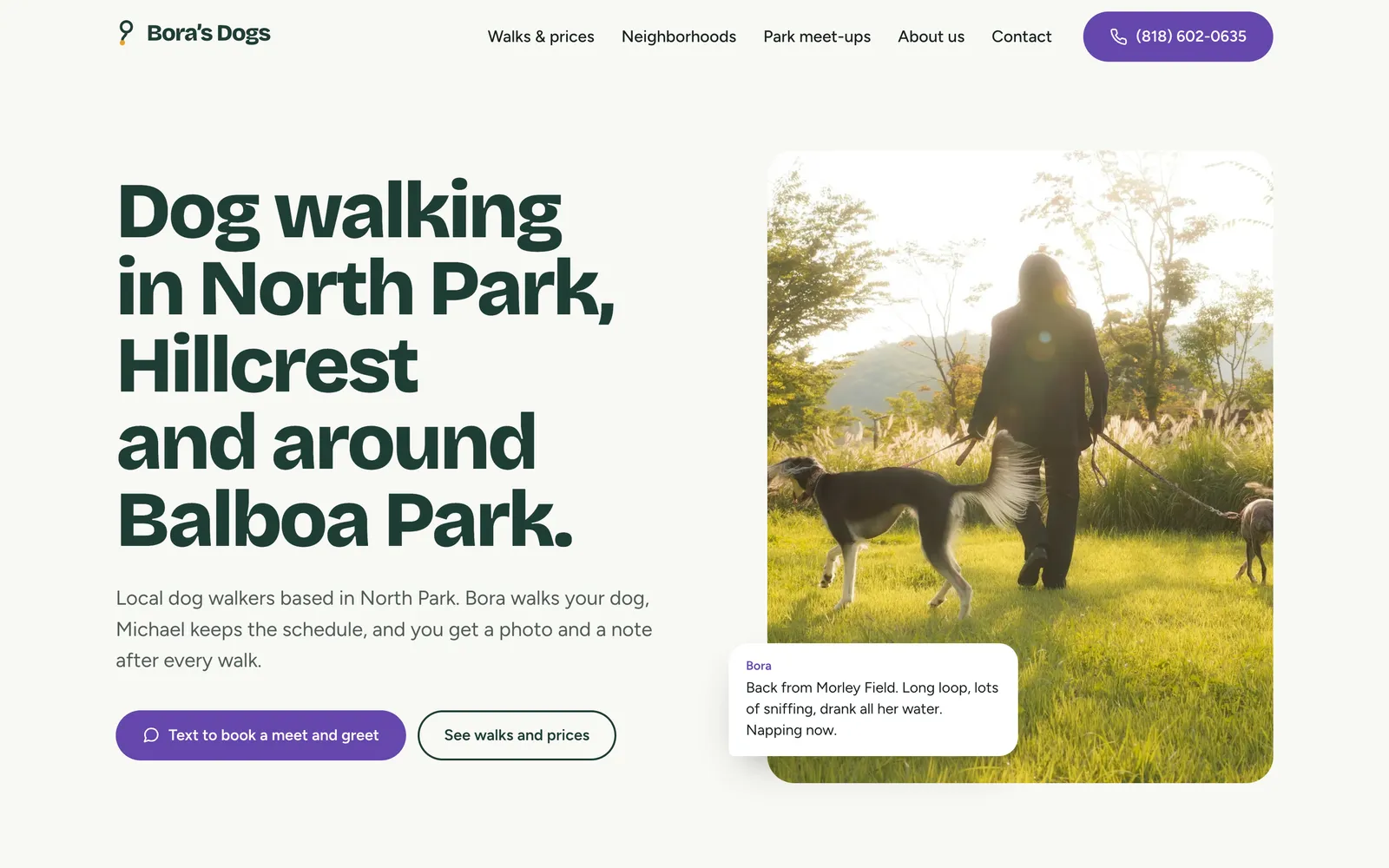 Bora’s Dogs homepage on desktop