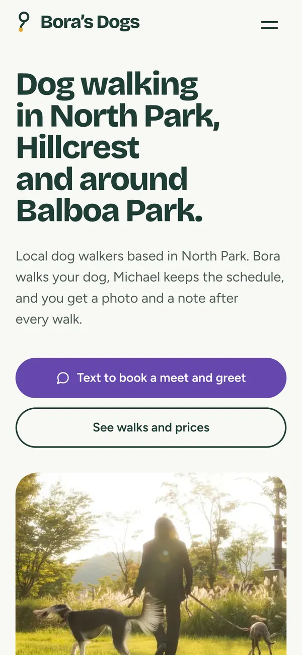 Bora’s Dogs homepage on a phone