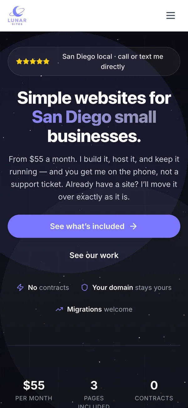 LunarSites homepage on a phone
