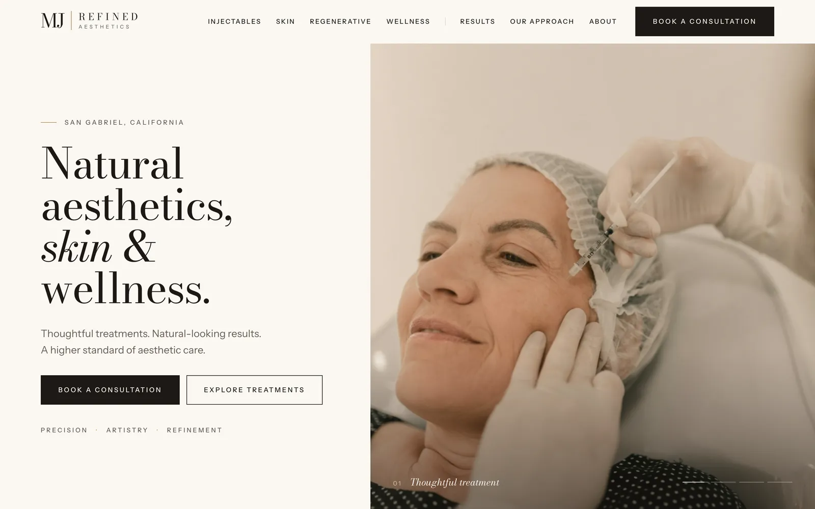 MJ Refined Aesthetics homepage on desktop