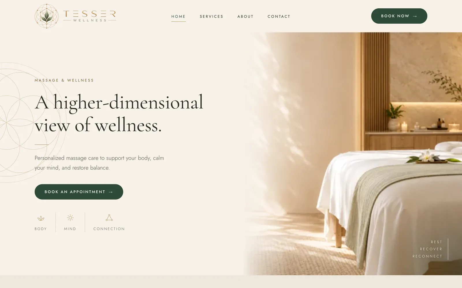 Tesser Wellness homepage on desktop