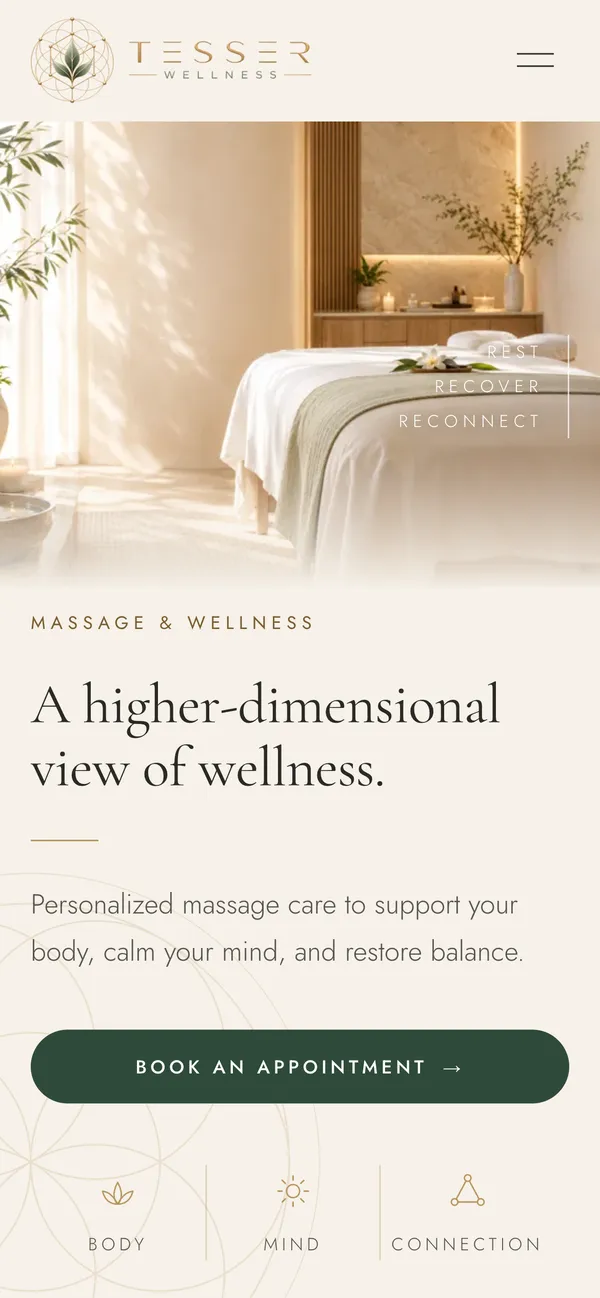 Tesser Wellness homepage on a phone