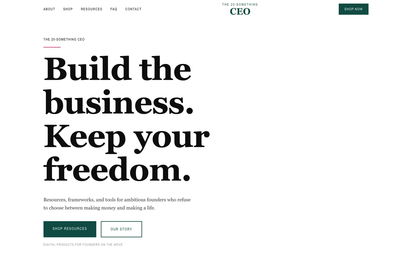 The 20-Something CEO homepage on desktop