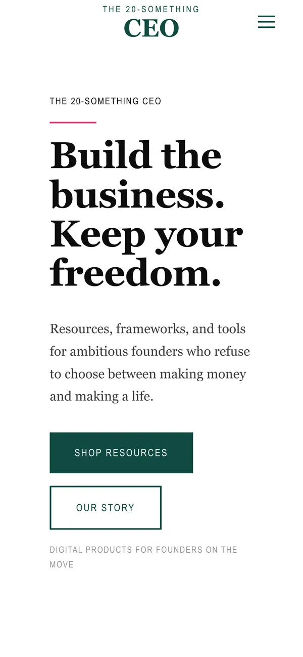 The 20-Something CEO homepage on a phone